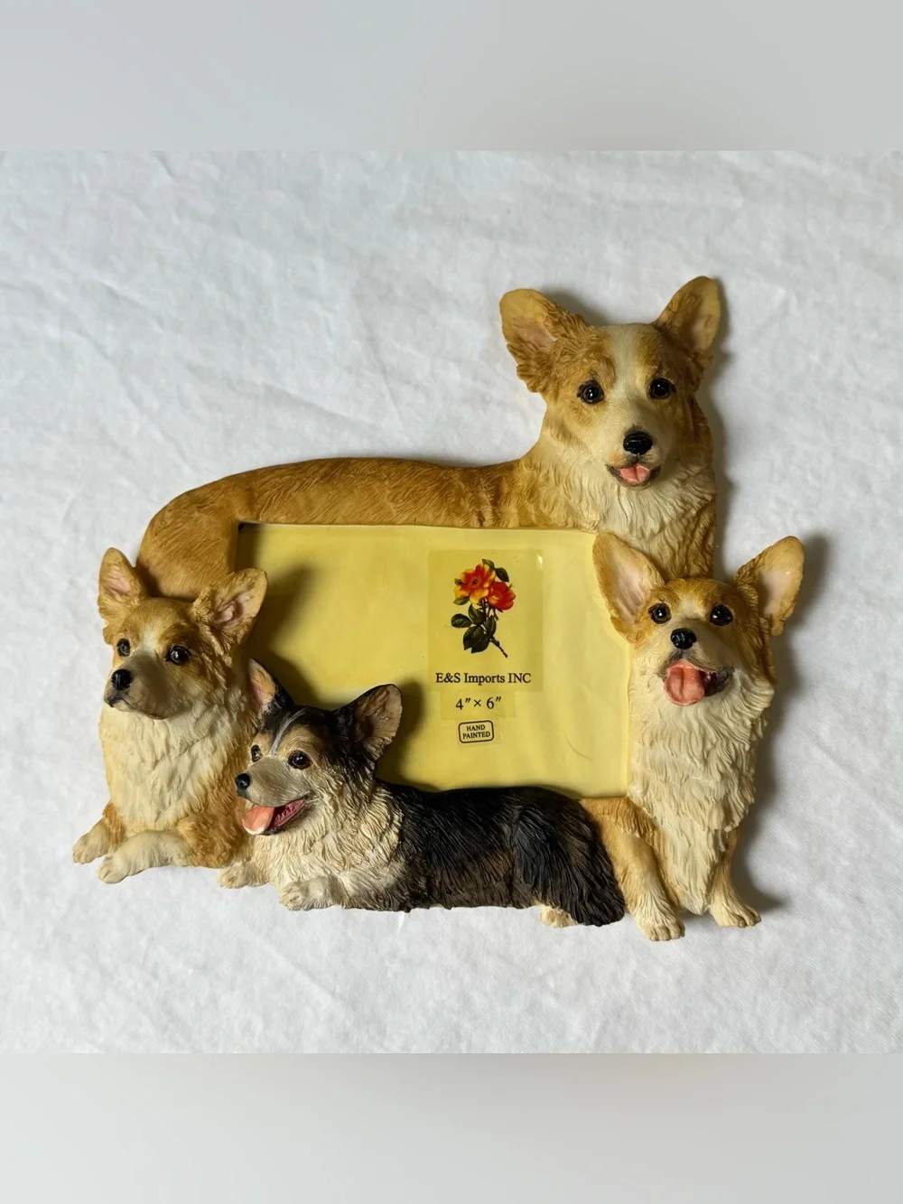 Hand-Painted Corgi Family 4x6 Picture Frame - Resin Photo Frame